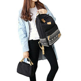 ABage Girl's Canvas Backpack Set 3 Pcs Polka Dot Lunch Box Student School Backpack, Black