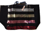 Victoria'S Secret Bling Stripe Sequin Carryall Tote W Mini Bag Set Black/Red