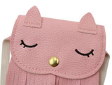 Kids Cute Cat Tassel Bag Girls Mini Satchel PU Leather Crossbody Bag Coin Pouse(Pink)