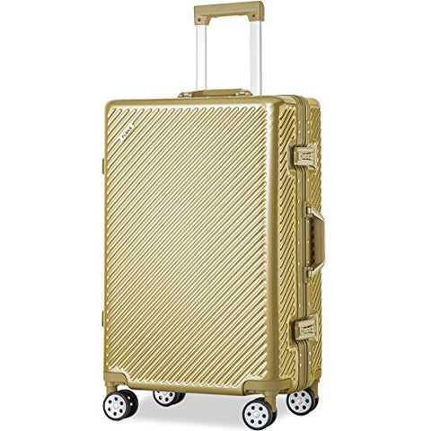 Flieks Aluminum Frame Luggage TSA Approved Zipperless Suitcase with Spinner Wheels 20 24 28inch Available (24-Checking in, Luxury Gold)