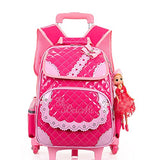 Meetbelify Rolling Backpacks For Girls School Bags Trolley Handbag With Lunch Bag Style B-Rose Red