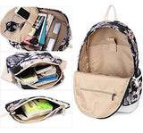 Hey Yoo Fashion High Capacity Canvas Backpack Set Cute Laptop School Bag for Teen Girls, Black