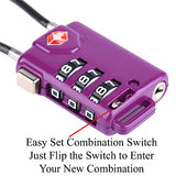 TSA Approved Cable Luggage Locks, Re-settable Combination with Alloy Body