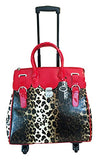 Trendy Flyer Computer/Laptop Large Bag Tote Duffel Rolling 4 Wheel Spinner Luggage Leopard Red