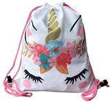Unicorn Gifts for Girls - Unicorn Drawstring Backpack/Makeup Bag/Bracelet/Inspirational Necklace/Hair Ties (White Flower)