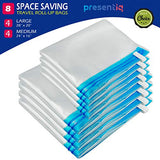 Premium Travel Storage Compression Bags for Clothes |8 Pack 4L 4M| Zippered, Roll Up, Space-Saving - No Vacuum Luggage Accessories | Heavy-Duty Airtight - Waterproof Seal - Reusable