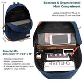 College Backpack, Water-resistent Laptop Backpack with USB Charging Port & Headphone Adapter for Men & Women Slim Anti-Theft Travel Bookbags Fits up to 14'' Computer 15'' Macbook - Blue