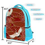 LORVIES Cranes Chrysanthemums Japanese Traditional Red Backpack Kids School Book Bags for Elementary Primary Schooler for Boys