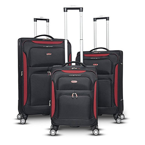 Gabbiano The Glasgow Softside Collection 3 Piece Spinner Set (Black/Red)