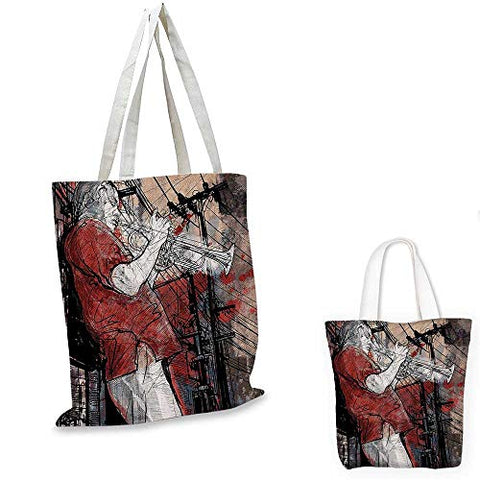 Jazz Music Decor canvas messenger bag Trumpet Musician On Grunge Cityscape Background in The