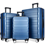 Luggage Sets, SHOWKOO 3 Piece Polycarbonate Durable Hardshell & Lightweight Suitcase Double Wheels TSA Lock City Fashion Blue 20in24in28in