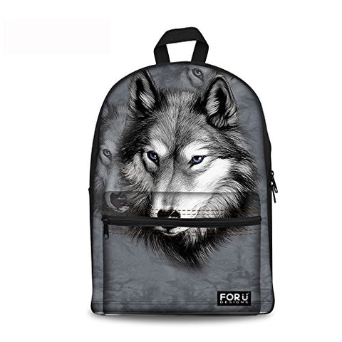 Freewander Canvas Book Bag Cute Wolf Personalized Junior High School Backpack