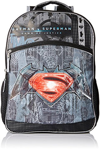 Warner Brothers Boys' Batman Vs. Superman Logo Backpack, Grey/black