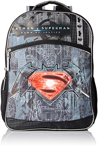 Warner Brothers Boys' Batman Vs. Superman Logo Backpack, Grey/black