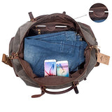 S-Zone Oversized Canvas Genuine Leather Trim Travel Tote Duffel Shoulder Handbag Weekend Bag