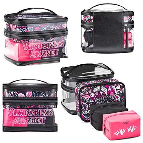 Victoria's Secret Train Case Travel Tote Clear Graffiti 4 Piece Set