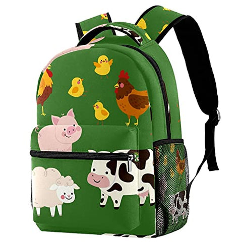 LORVIES Farm Animal Green Lightweight School Classic Backpack Travel Rucksack for Girls Women Kids Teens