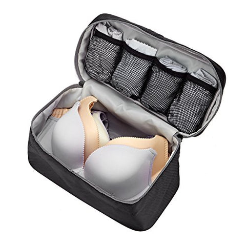 Packing Organizer Bra Underwear Storage Bag Travel Lingerie Pouch Toiletry Organizer Handbag Cosmetic Makeup Bag Luggage Storage Case For Cosmetics, Toiletries, Hotel, Home, Bathroom, Airplane (Black)