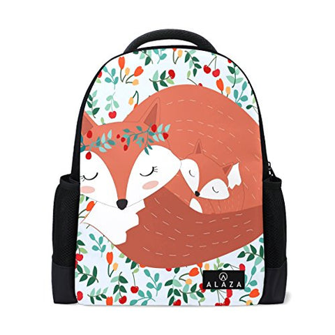 My Daily Lovely Mother Fox Baby Cartoon Backpack 14 Inch Laptop Daypack Bookbag for Travel