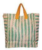 101 Beach - 2 In 1 Cross-Over Large Tote Bag - Custom Embroidery (Mint Stripe - Gold Trim)