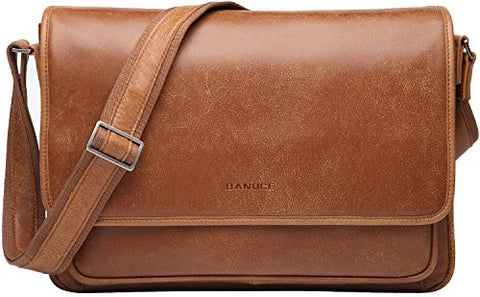 Banuce Vintage Soft Full Grain Italian Leather Messenger Bag for Men Business Briefcase a4 Work