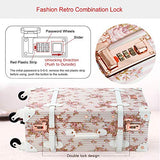 Unitravel Vintage Trunk Luggage Set 20 inch Carry on Suitcase with 12 inch Handbag for Women (Floral Pink)
