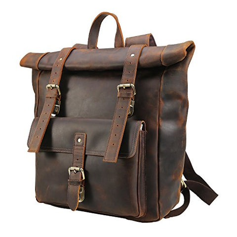 Polare Retro Full Grain Leather 17" Laptop Backpack Travel Bag Large Capacity For Men
