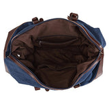 Ulgoo Travel Duffel Bag Canvas Bag PU Leather Weekend Bag Overnight (Deep Blue)