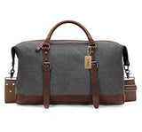 Baosha Oversized Canvas Pu Leather Travel Tote Duffel Bag Weekender Overnight Bag (Grey)