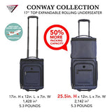 Travelers Club Top Expandable +50% Capacity Luggage with USB Port, Navy Blue, 17" Underseat Carry-On