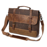 Men Messenger Bag Crazy Horse Leather Waxed Canvas Crossbody Khaki