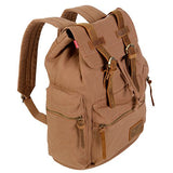 GHP Tan Retro Drawstring Adjustable Shoulder Strap Canvas & Leather Backpack Bag