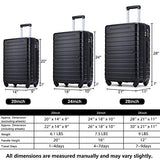 SSLine 3 Piece Luggage Sets Suitcase,Expandable ABS Lightweight Hardshell Spinner Wheel 3 Piece Set Travel Bag with TSA Lock 20/24/28 inch (Black)
