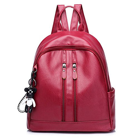 women's PU shoulder bag bark pattern fashion ladies backpack solid color anti-theft female bag,red