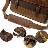 Men Messenger Bag Crazy Horse Leather Waxed Canvas Crossbody Khaki