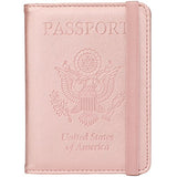 GDTK RFID Blocking Leather Passport Holder Cover Case Travel Wallet Elastic Strap (Rose Gold)