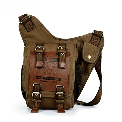 AUGUR Vintage Canvas Military Messenger Bag Sling Bags Leather Patchwork Messenger Bag (Brown)