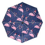 Flamingo In Xmas Hat Unique Novel Auto Open Close Umbrella Compact Outdoor Travel Umbrella