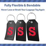 Initial Luggage Tag With Full Privacy Cover And Stainless Steel Loop (Black) (S)