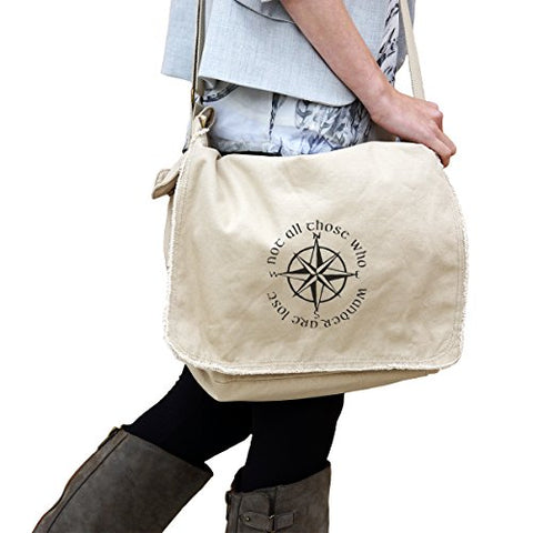 Not All Those Who Wander are Lost LOTR Compass 14 oz. Authentic Pigment-Dyed Raw-Edge Messenger Bag