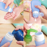 Kitdine Portable Soft Silicone Travel Bottles Set (3 Oz, Pink + White + Blue)