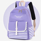Wintefei Useful Schoolbag Fashion Backpack Striped Letters Embroidered School Bag Rucksack Shoulders Bag - Purple