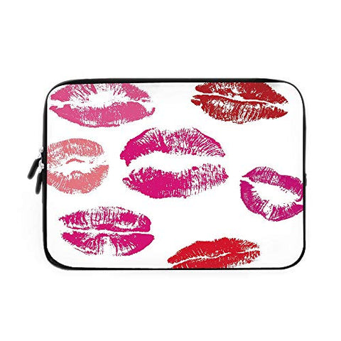 Kiss Laptop Sleeve Bag,Neoprene Sleeve Case/Grunge Looking Pink and Red Lipstick Marks Set Beauty