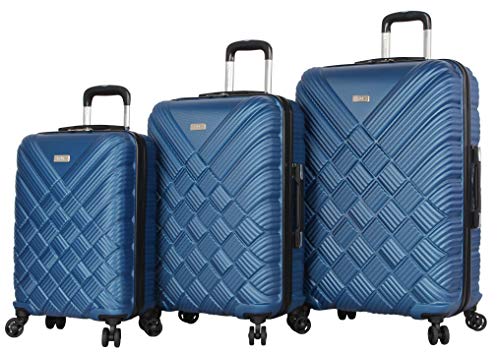 Nicole Miller New York Basket Weave Collection 3 Piece Hardside Luggage Set Spinner (One Size, Basket Weave Dark Lake Blue)