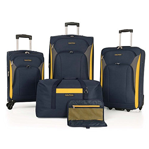 Nautica Open Seas 5 Piece Luggage-Set, Navy/Yellow