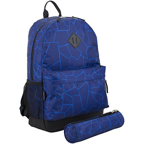 Eastsport Dome Backpack with FREE Pencil Case, Blue Geo Cracks Print