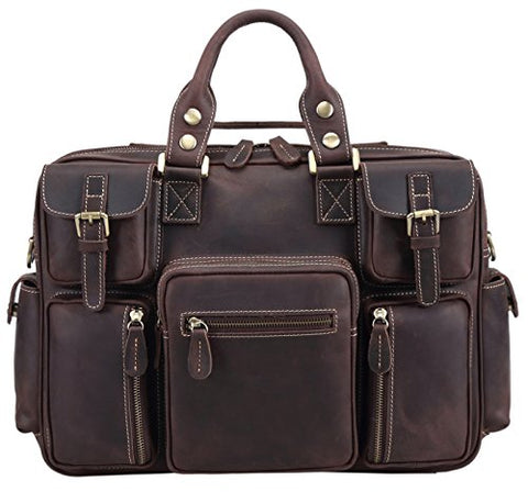 Polare Men'S Vintage Full Grain Leather Messenger Bag Business Case Computer Briefcase