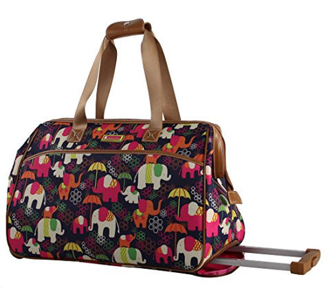 Lily Bloom Luggage Designer Pattern Suitcase Wheeled Duffel Carry On Bag (14in, Elephant Rain)