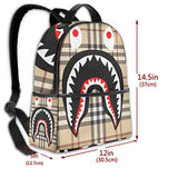 NiYoung Durable Polyester Rucksacks Plaid Bapes Shark Teeth Logo Pattern Travel Hiking Backpack - Big Capacity Anti-Theft Multipurpose Carry-On Bag for Boys Girls