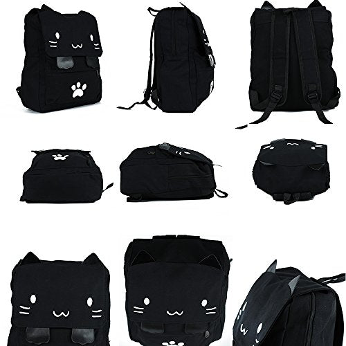 DemonChest Black College Cute Cat Embroidery Canvas School Backpack Bags  for Kids Kitty(Pink)
